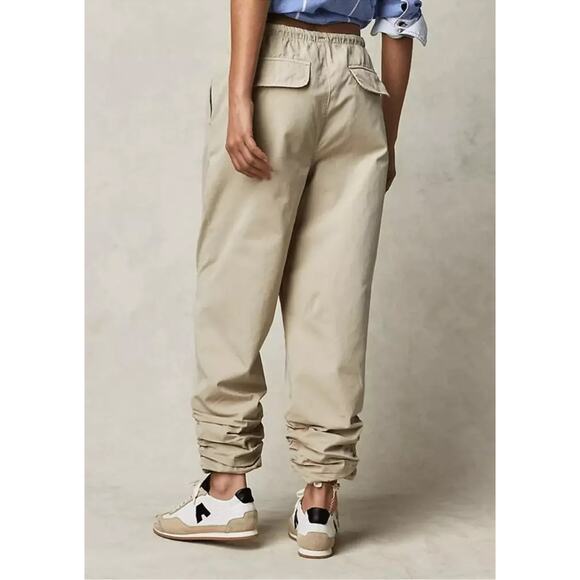 Free People Womens Parachute Pants Summer Khaki Cotton Pockets Ruched Ankle NWT - Picture 2 of 11